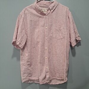 Weatherproof Vintage Mens XL Washable Linen Blend Button Down Shirt Red  Pink